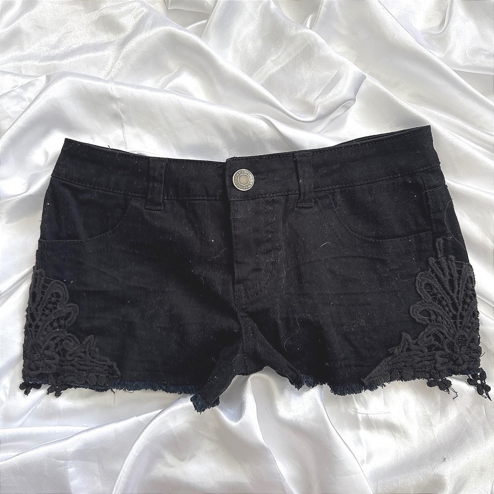 Mossimo Supply Co Black Lace Trim Denim Cut Off Shorts Fit 6 Size 9